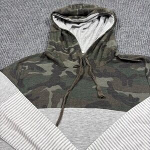 Lovely Souls Hoodie Womens M Camo Stripe Colorblock Hoodie Gray Green